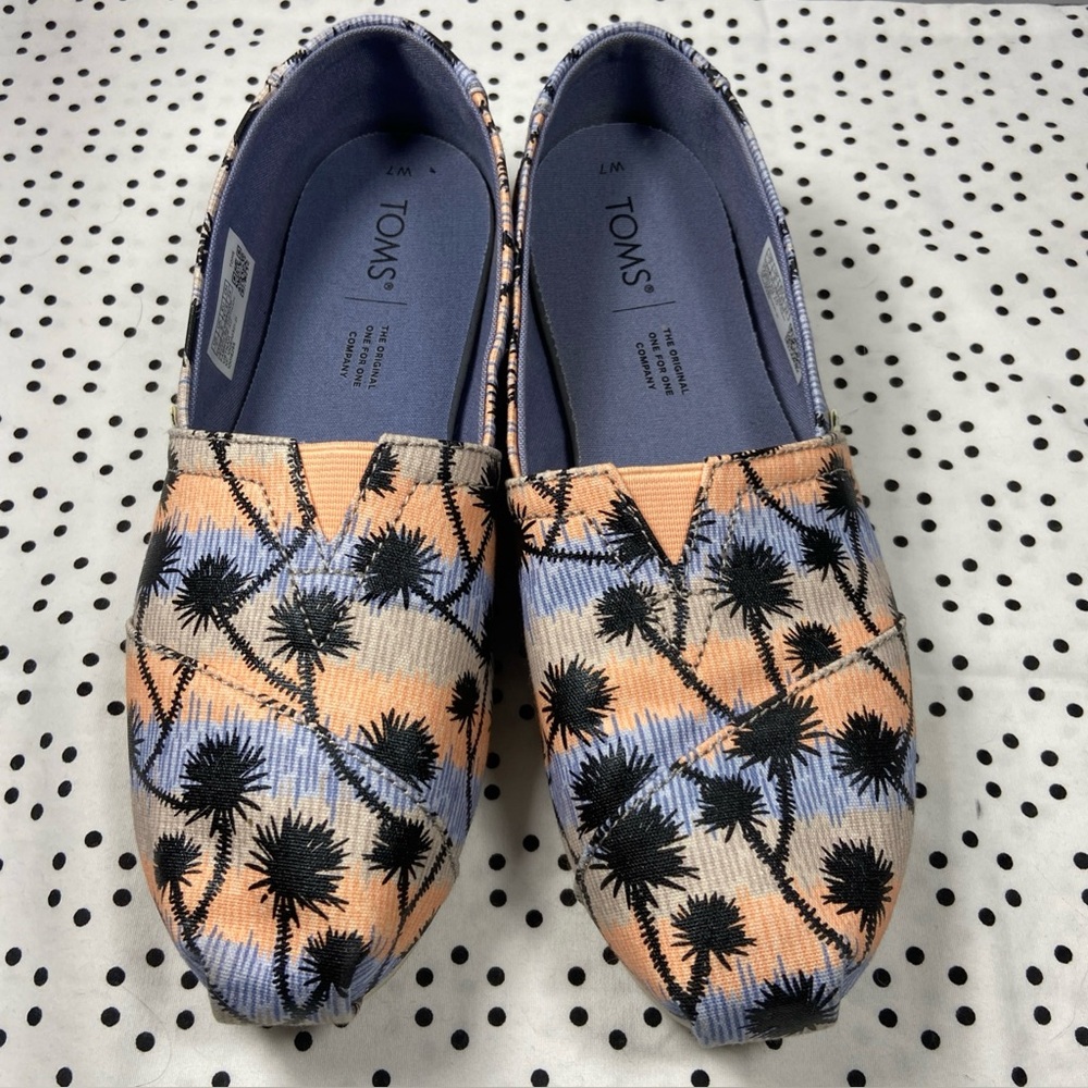 Tom's Blue Palm Tree Classic Slip-On Flats Size 7W